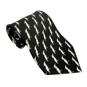 Axe Mod Paris 100% silk necktie black white cockatoo pattern business
